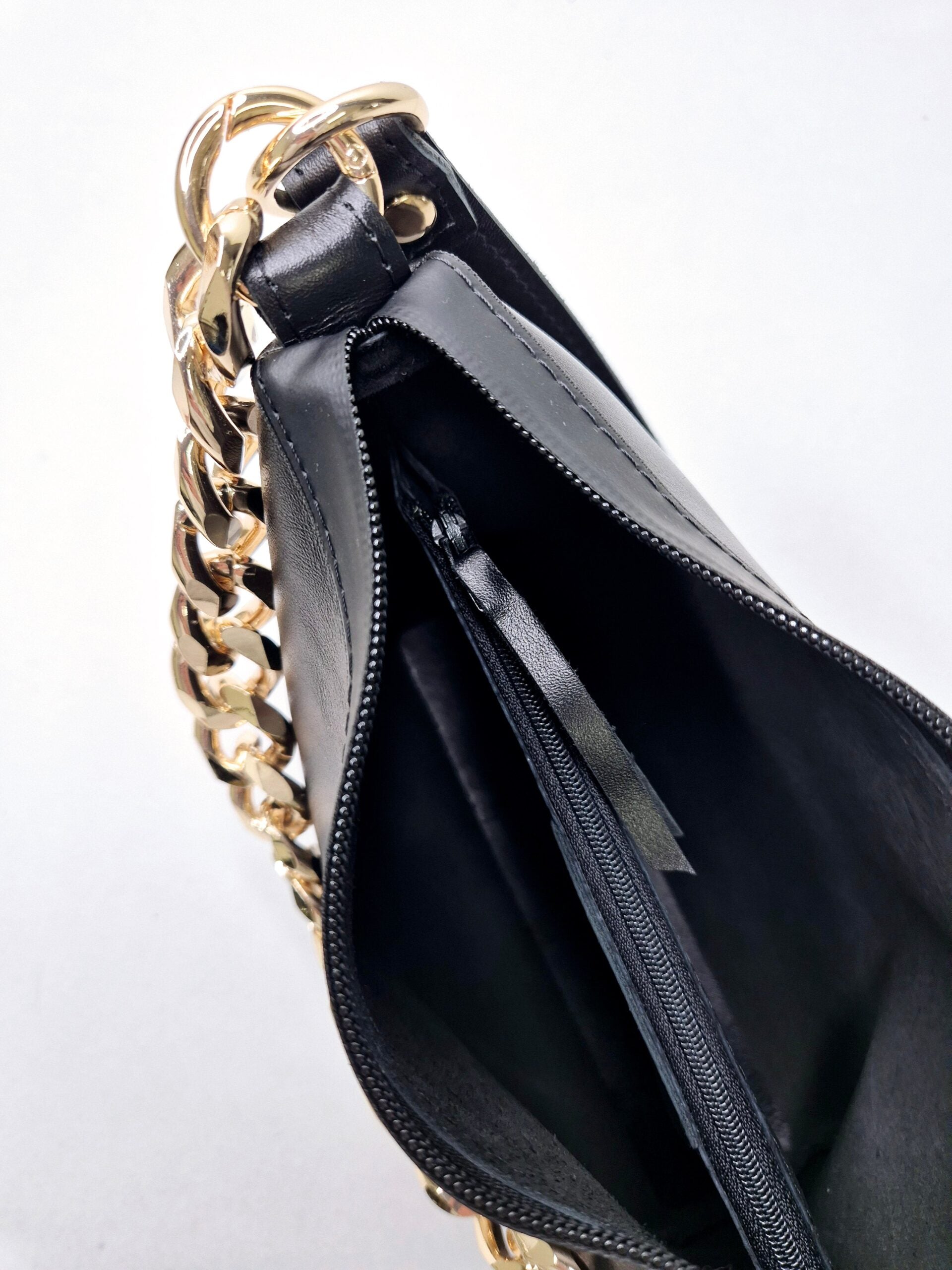 Black Leather Hobo Bag - Small