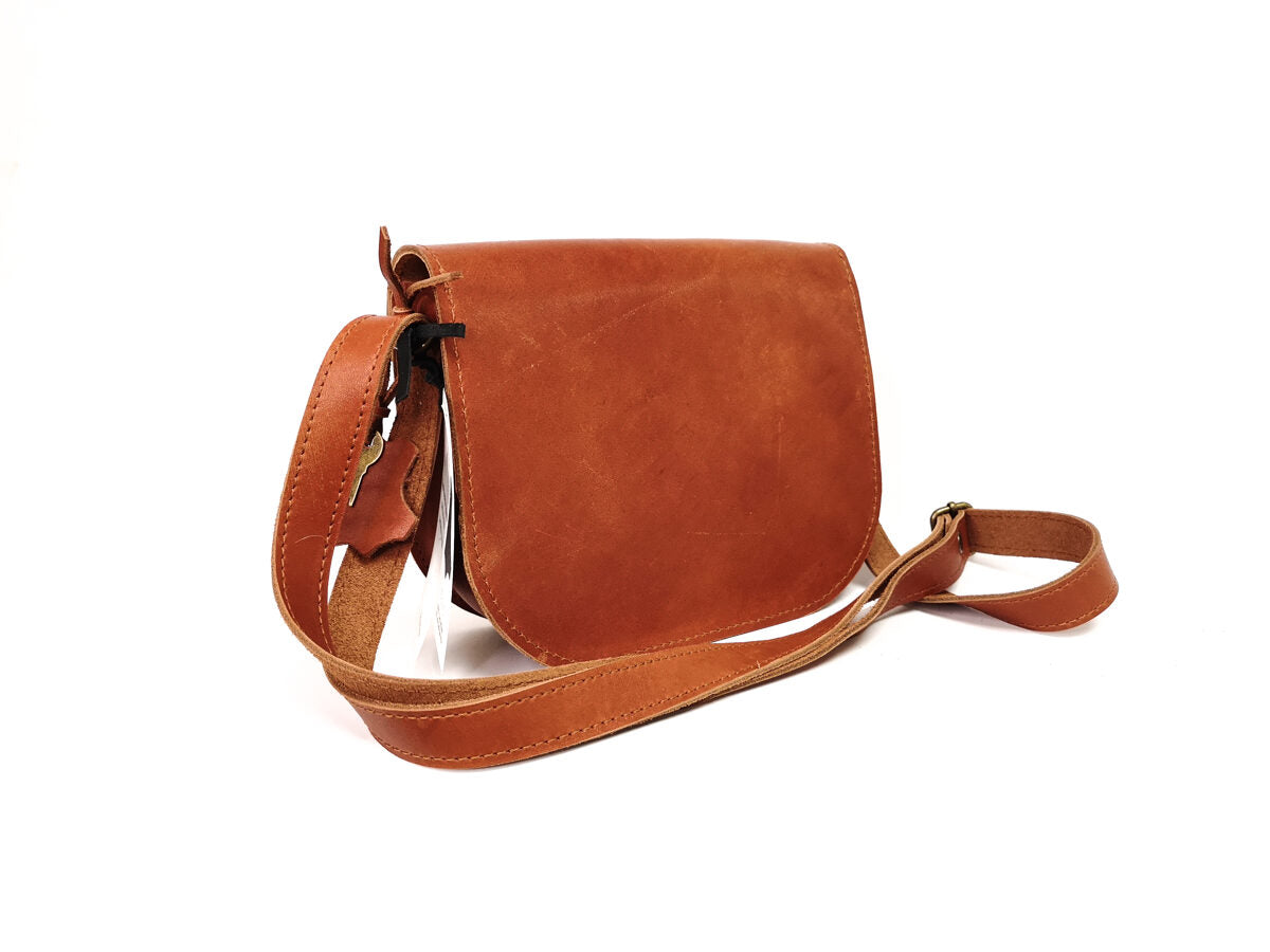 Natural Leather Saddle Bag Medium – Light Brown