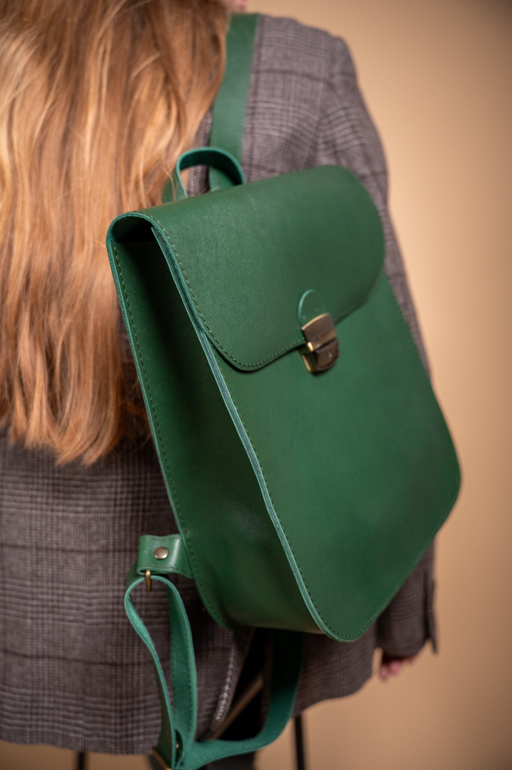 Natural Leather Saddle Backpack - Green