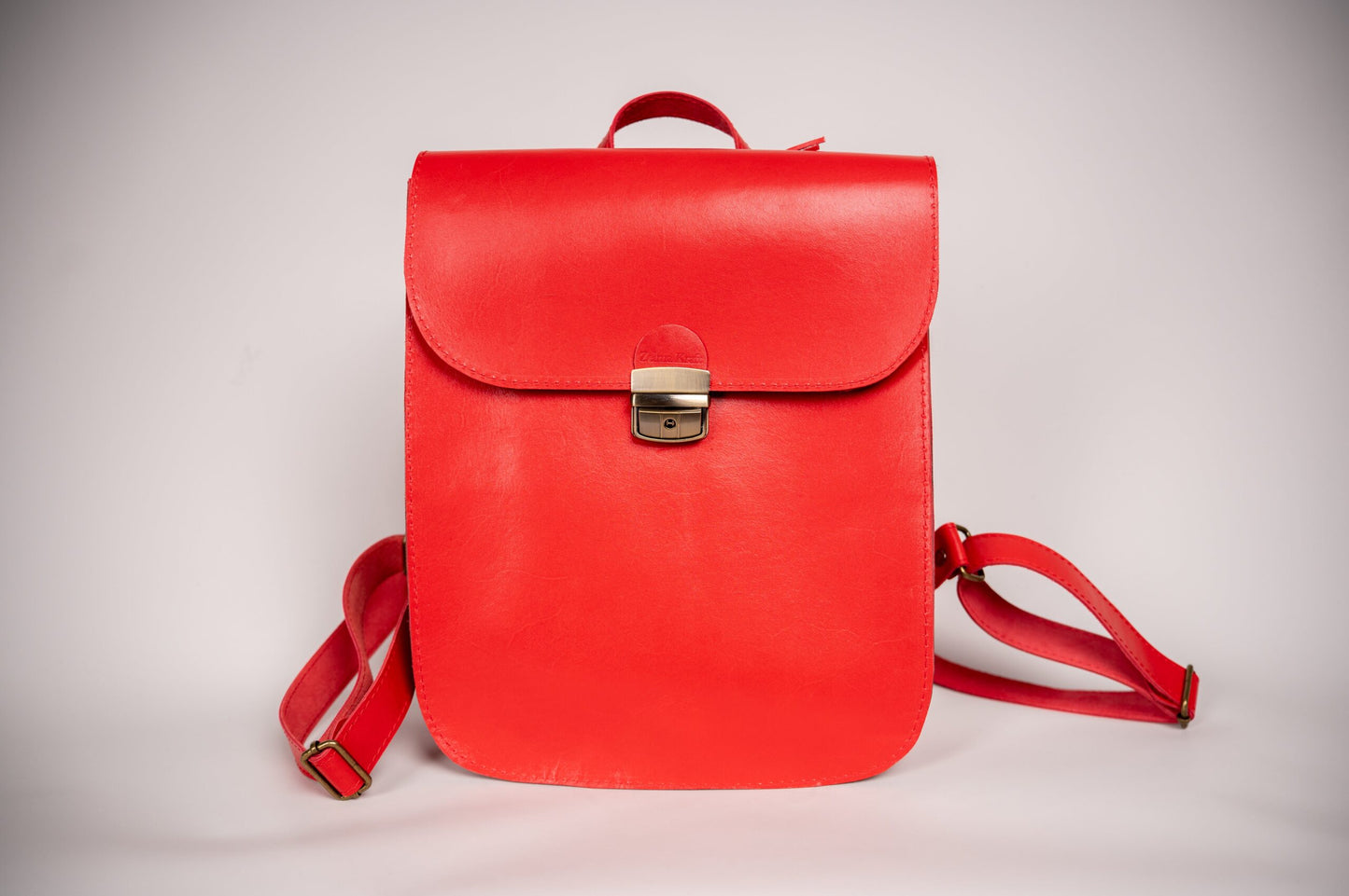 Natural Leather Saddle Backpack - Red