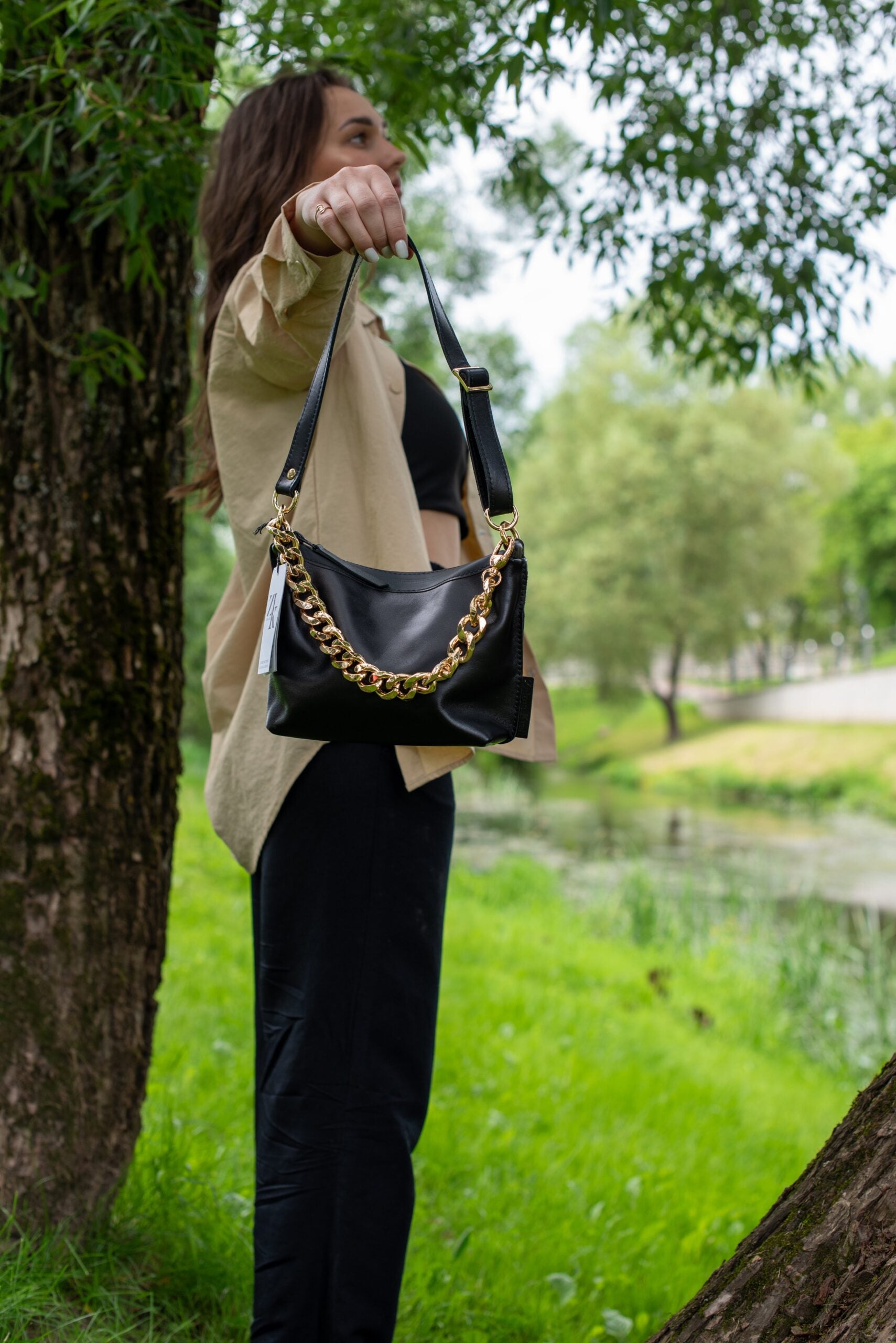 Black Leather Hobo Bag - Small